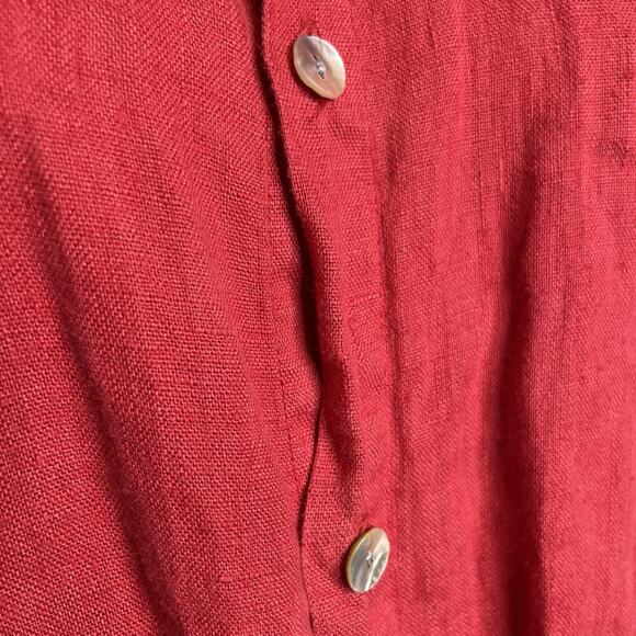 Chico's Women's Coral Pink Linen Tunic Long Button Up Blouse Size 3 XL‎ Coastal - Picture 8 of 10